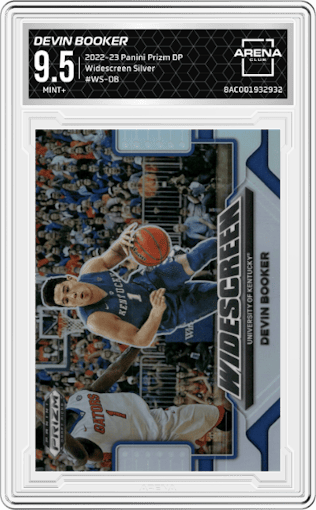 Devin Booker from the 2022-23 Panini Prizm Draft Picks set featuring a Silver parallel graded by Arena Club and given an overall grade of 9.5.