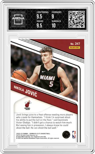 Nikola Jovic from the 2022-23 Donruss Elite set graded by Arena Club and given an overall grade of 9.5.