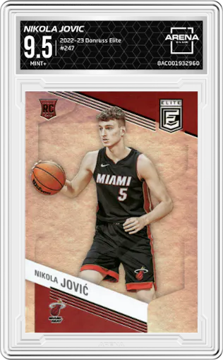 Nikola Jovic from the 2022-23 Donruss Elite set graded by Arena Club and given an overall grade of 9.5.