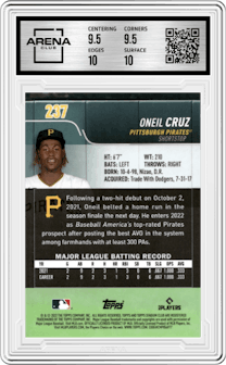 Oneil Cruz from the 2022 Stadium Club Chrome set graded by Arena Club and given an overall grade of 10.