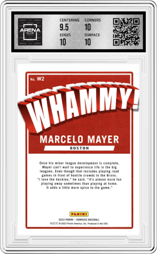 Marcelo Mayer from the 2023 Donruss set graded by Arena Club and given an overall grade of 10.