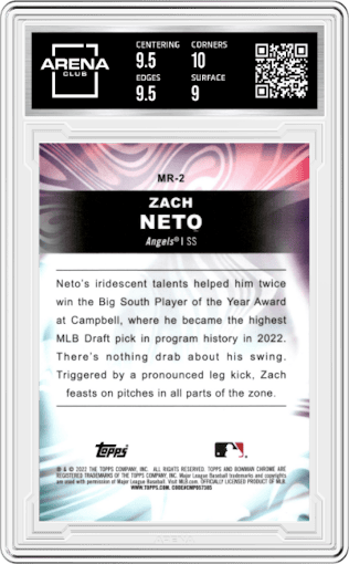 Zach Neto from the 2022 Bowman Draft set graded by Arena Club and given an overall grade of 9.5.