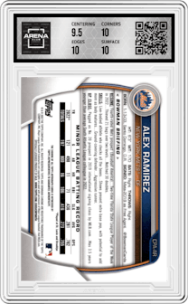 Alex Ramirez from the 2023 Bowman  set graded by Arena Club and given an overall grade of 10.