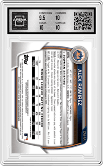 Alex Ramirez from the 2023 Bowman  set graded by Arena Club and given an overall grade of 10.