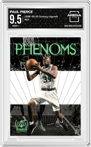 Paul Pierce from the 1998-99 Upper Deck Century Legends set graded by Arena Club and given an overall grade of 9.5.