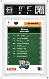 Heroes Checklist from the 1991 Upper Deck set graded by Arena Club and given an overall grade of 9.