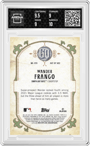 Wander Franco from the 2022 Topps Gypsy Queen set graded by Arena Club and given an overall grade of 9.5.