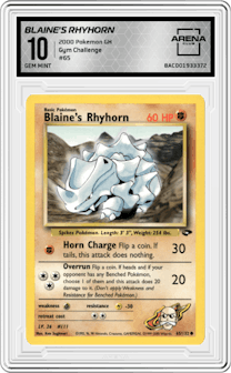Blaine's Rhyhorn from the 2000 Pokemon GH set graded by Arena Club and given an overall grade of 10.