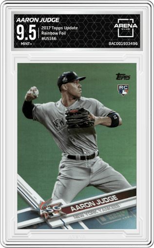 Aaron Judge from the 2017 Topps Update set featuring a Rainbow Foil parallel graded by Arena Club and given an overall grade of 9.5.