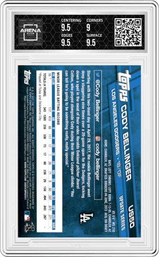Cody Bellinger from the 2017 Topps Update set graded by Arena Club and given an overall grade of 9.5.