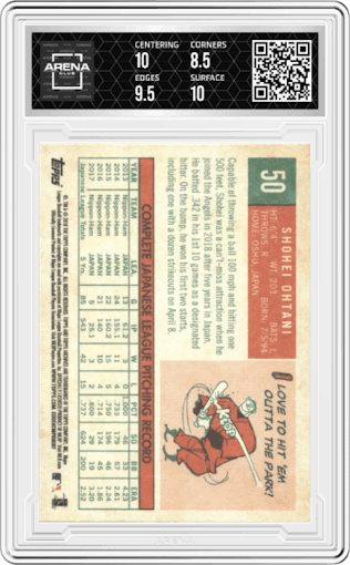 Shohei Ohtani from the 2018 Topps Archives set graded by Arena Club and given an overall grade of 9.