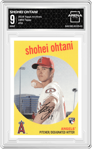 Shohei Ohtani from the 2018 Topps Archives set graded by Arena Club and given an overall grade of 9.