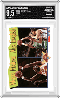 Moses Malone/Alex English from the 1991-92 NBA Hoops set graded by Arena Club and given an overall grade of 9.5.