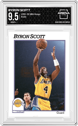 Byron Scott from the 1991-92 NBA Hoops set graded by Arena Club and given an overall grade of 9.5.