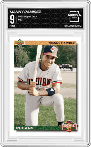 Manny Ramirez from the 1992 Upper Deck set graded by Arena Club and given an overall grade of 9.