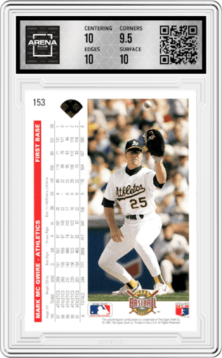 Mark McGwire from the 1992 Upper Deck set graded by Arena Club and given an overall grade of 10.