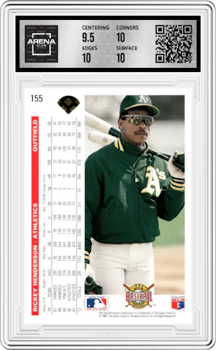 Rickey Henderson from the 1992 Upper Deck set graded by Arena Club and given an overall grade of 10.