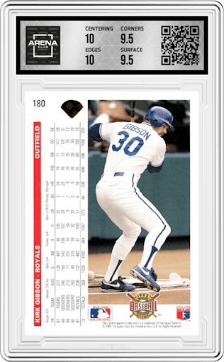 Kirk Gibson from the 1992 Upper Deck set graded by Arena Club and given an overall grade of 10.