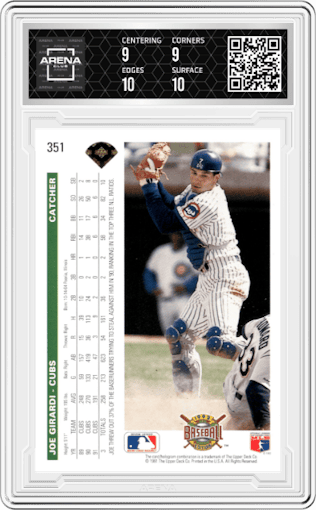 Joe Girardi from the 1992 Upper Deck set graded by Arena Club and given an overall grade of 9.5.