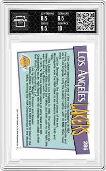 Los Angeles Lakers from the 1991-92 NBA Hoops set graded by Arena Club and given an overall grade of 9.