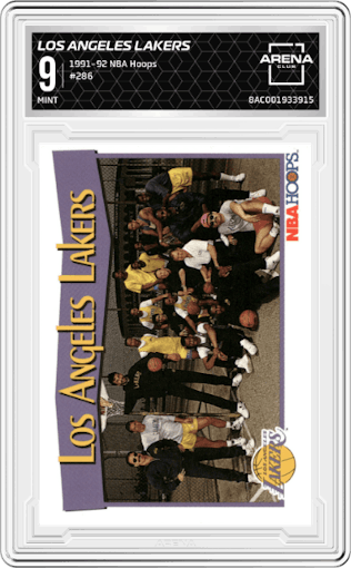 Los Angeles Lakers from the 1991-92 NBA Hoops set graded by Arena Club and given an overall grade of 9.