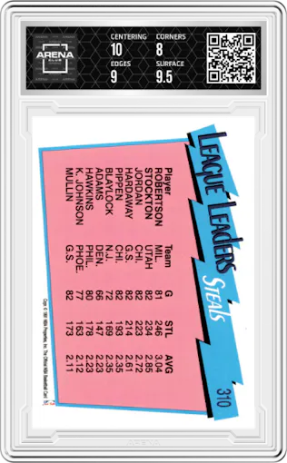 Alvin Robertson/John Stockton from the 1991-92 NBA Hoops set graded by Arena Club and given an overall grade of 8.5.