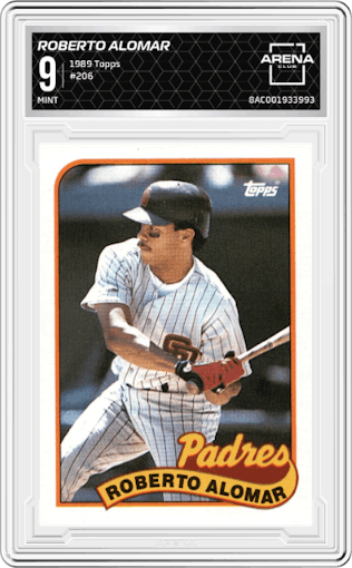 Roberto Alomar from the 1989 Topps set graded by Arena Club and given an overall grade of 9.