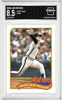 Nolan Ryan from the 1989 Topps set graded by Arena Club and given an overall grade of 8.5.