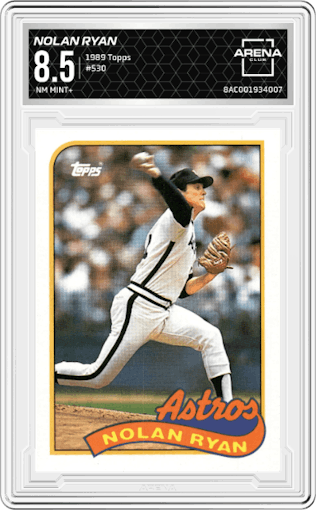 Nolan Ryan from the 1989 Topps set graded by Arena Club and given an overall grade of 8.5.