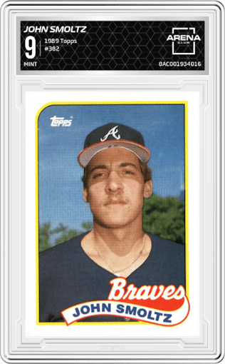 John Smoltz from the 1989 Topps set graded by Arena Club and given an overall grade of 9.