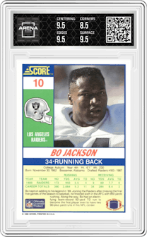 Bo Jackson from the 1990 Score set graded by Arena Club and given an overall grade of 9.