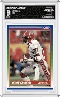 Deion Sanders from the 1990 Score set graded by Arena Club and given an overall grade of 9.