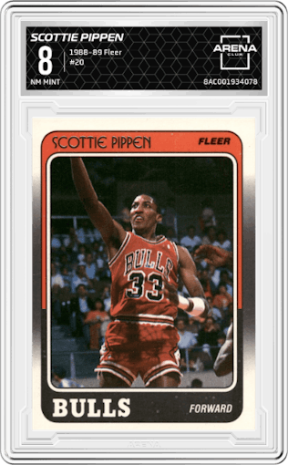 Scottie Pippen from the 1988-89 Fleer set graded by Arena Club and given an overall grade of 8.