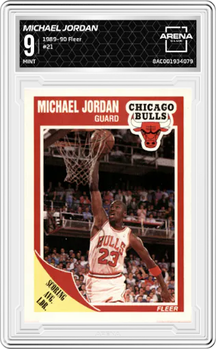 Michael Jordan from the 1989-90 Fleer set graded by Arena Club and given an overall grade of 9.