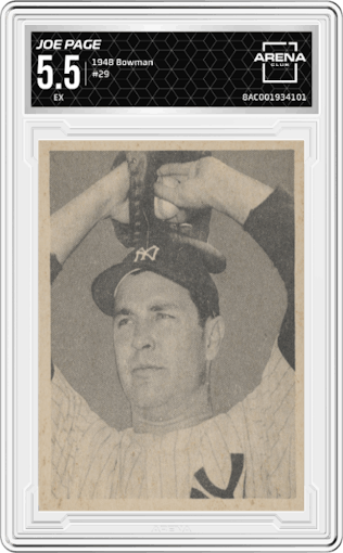 Joe Page from the 1948 Bowman set graded by Arena Club and given an overall grade of 5.5.