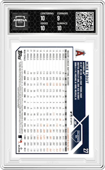 Mike Trout from the 2023 Topps  set featuring a Silver Foil parallel graded by Arena Club and given an overall grade of 9.5.