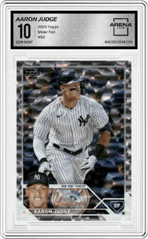 Aaron Judge from the 2023 Topps  set featuring a Silver Foil parallel graded by Arena Club and given an overall grade of 10.