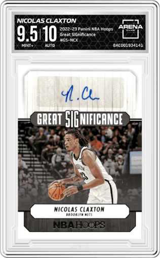 Nicolas Claxton from the 2022-23 Panini NBA Hoops set graded by Arena Club and given an overall grade of 9.5.