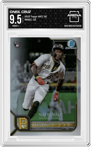 Oneil Cruz from the 2022 Topps NSCC Bowman Chrome set graded by Arena Club and given an overall grade of 9.5.