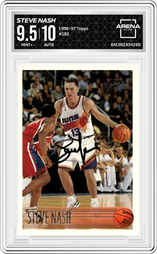 Steve Nash from the 1996-97 Topps set graded by Arena Club and given an overall grade of 9.5.