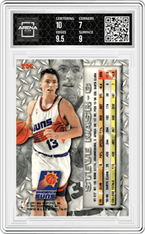Steve Nash from the 1996-97 Fleer Metal  set graded by Arena Club and given an overall grade of 7.5.