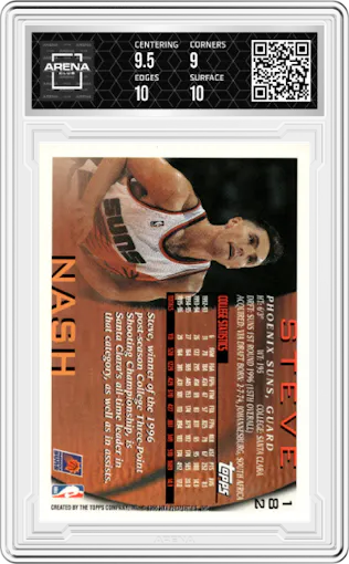Steve Nash from the 1996-97 Topps set graded by Arena Club and given an overall grade of 9.5.