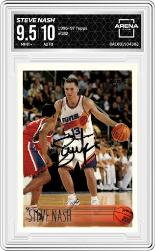 Steve Nash from the 1996-97 Topps set graded by Arena Club and given an overall grade of 9.5.