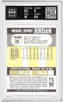 Michael Jordan from the 1990-91 Fleer set graded by Arena Club and given an overall grade of 9.