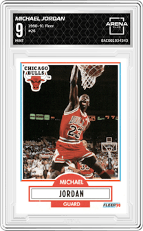 Michael Jordan from the 1990-91 Fleer set graded by Arena Club and given an overall grade of 9.