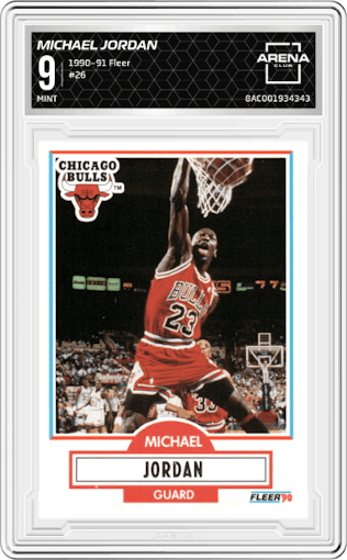 Michael Jordan from the 1990-91 Fleer set graded by Arena Club and given an overall grade of 9.