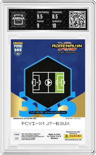 Kylian Mbappe from the 2023 Panini Adrenalyn XL FIFA 365 set graded by Arena Club and given an overall grade of 9.