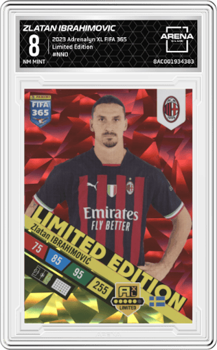 Zlatan Ibrahimovic from the 2023 Panini Adrenalyn XL FIFA 365 set graded by Arena Club and given an overall grade of 8.