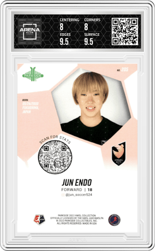 Jun Endo from the 2022 Parkside NWSL set graded by Arena Club and given an overall grade of 8.5.