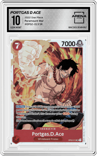Portgas D Ace from the 2022 One Piece set graded by Arena Club and given an overall grade of 10.